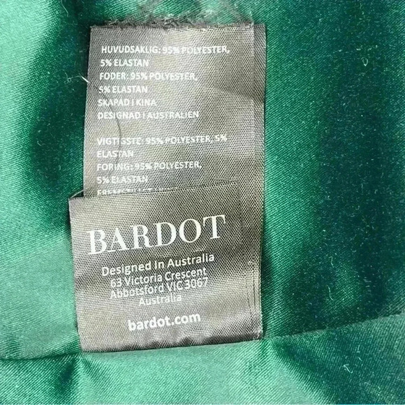 Bardot Sheath Dress Womens Size 10 Hunter Green Off The Shoulder Velvet Lined - Picture 6 of 10